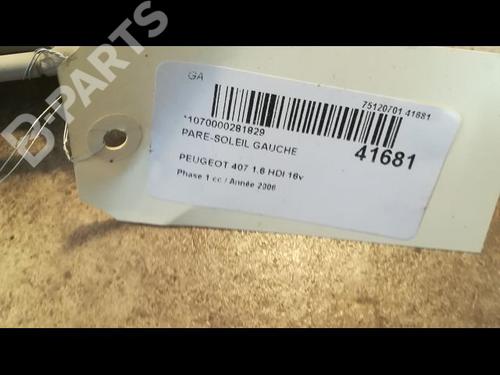 Left sun visor PEUGEOT 407 (6D_) 1.6 HDi 110 (6D9HZC, 6D9HYC) | BP9614218I1 