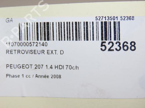 Right mirror PEUGEOT 207 (WA_, WC_) 1.4 HDi | BP28968741C27 