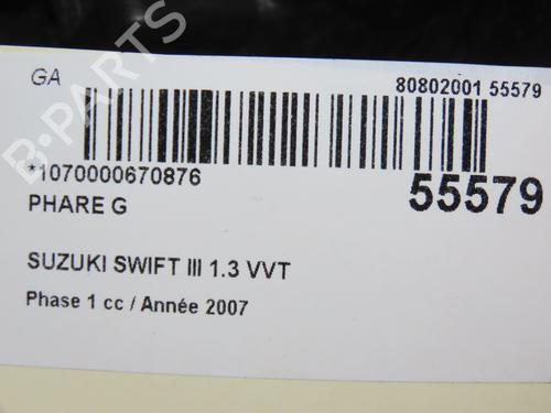 Left headlight SUZUKI SWIFT III (MZ, EZ) 1.3 (RS413, ZC11S) | BP31121188C28