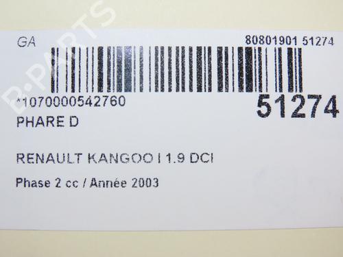 Used Right headlight Right headlight RENAULT KANGOO (KC0/1_) 1.9 dCi 4x4 (84 hp) 26383752 26383752