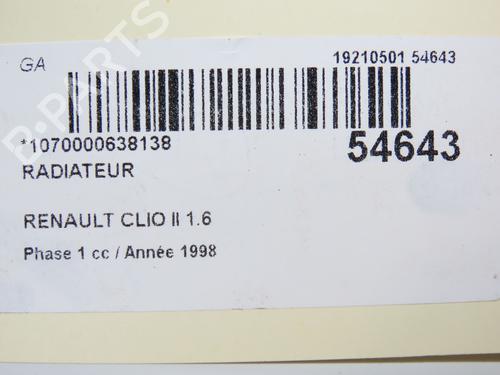 Used Water radiator RENAULT CLIO II (BB_, CB_) 1.6 (B/CB0D, BB00) (90 hp) 29294139