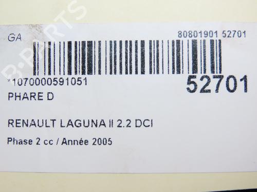 Right headlight RENAULT LAGUNA II (BG0/1_) 2.2 dCi (BG0F) | BP28969414C29 