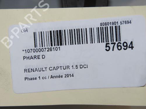 Used Right headlight Right headlight RENAULT CAPTUR I (J5_, H5_) 1.5 dCi 90 (J5N4, J5M5, J5MW, J5M6, J5AL, J5AJ) (90 hp) 35747515 35747515