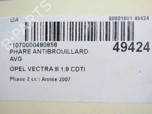 Venstre  foran tåkelykt OPEL VECTRA C GTS (Z02) 1.9 CDTI (F68) (120 hp) 28832413