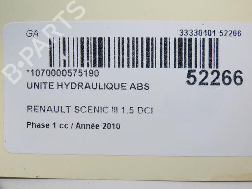Used ABS pump RENAULT GRAND SCÉNIC III (JZ0/1_) 1.5 dCi (JZ09, JZ0D, JZ10, JZ14, JZ1G, JZ29, JZ2C) (110 hp) 28967615