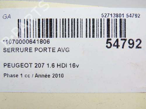 Front left lock PEUGEOT 207 (WA_, WC_) 1.6 HDi | BP28802041C98 