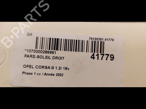 Used Right sun visor OPEL CORSA C (X01) 1.2 (F08, F68) (75 hp) 9615008