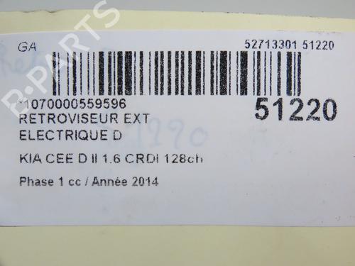 Außenspiegel rechts für KIA PRO CEE'D (JD) 1.6 CRDi 128 (128 hp) 30824923