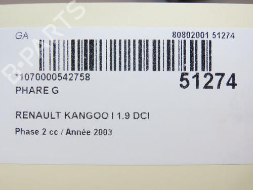 Left headlight RENAULT KANGOO (KC0/1_) 1.9 dCi 4x4 | BP26383756C28 
