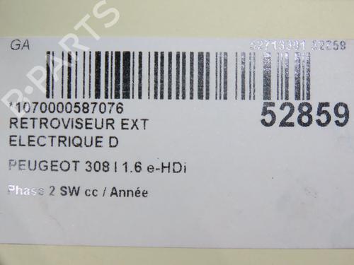 Right mirror PEUGEOT 308 SW I (4E_, 4H_) 1.6 HDi | BP28968644C27 