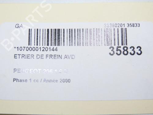 Used Right front brake caliper Right front brake caliper PEUGEOT 206 Hatchback (2A/C) 1.9 D (69 hp) 33188171 33188171