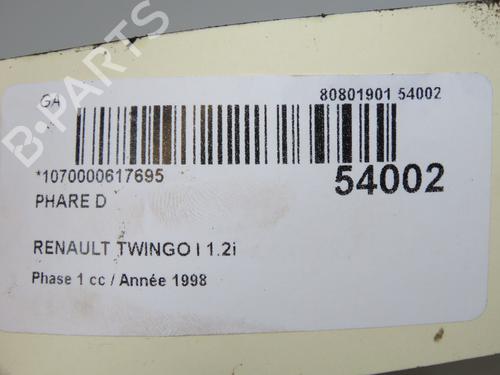 Phare droit RENAULT TWINGO I (C06_) 1.2 (C066, C068) (58 hp) 31179748