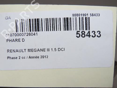 Right headlight RENAULT MEGANE III Hatchback (BZ0/1_, B3_) 1.5 dCi (BZ09, BZ0D, BZ1W, BZ29, BZ14) | BP36939899C29  - Image 6