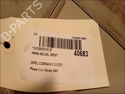 Used Right sun visor OPEL CORSA C (X01) 1.3 CDTI (F08, F68) (70 hp) 9617418