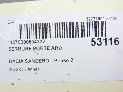 Rear right lock DACIA SANDERO II 1.0 LPG (B8ML) | BP28802115C99 