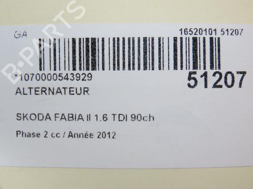 Dynamo SKODA FABIA II (542) 1.6 TDI | BP28967057M7