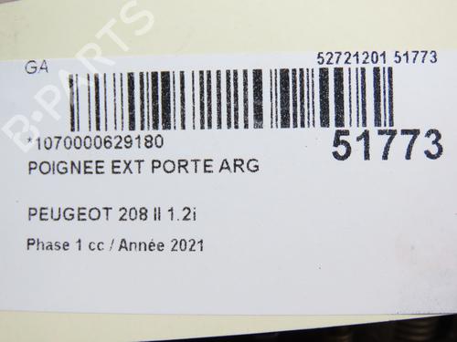 Used Rear left exterior door handle PEUGEOT 208 II (UB_, UP_, UW_, UJ_) 1.2 PureTech 100 (101 hp) 28802087