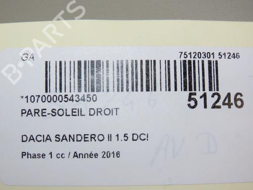 Used Right sun visor DACIA SANDERO II 1.5 dCi (90 hp) 18732177