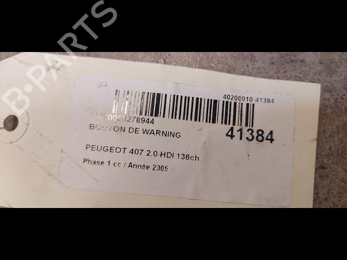 Used Warning switch PEUGEOT 407 (6D_) 2.0 HDi 135 (6DRHRH, 6DRHRE, 6DRHRG, 6DRHRJ) (136 hp) 9613888