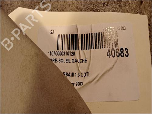 Used Left sun visor OPEL CORSA C (X01) 1.3 CDTI (F08, F68) (70 hp) 9617419