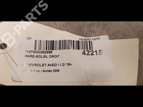Right sun visor CHEVROLET AVEO / KALOS Hatchback (T250, T255) 1.2 LPG | BP9614467I2