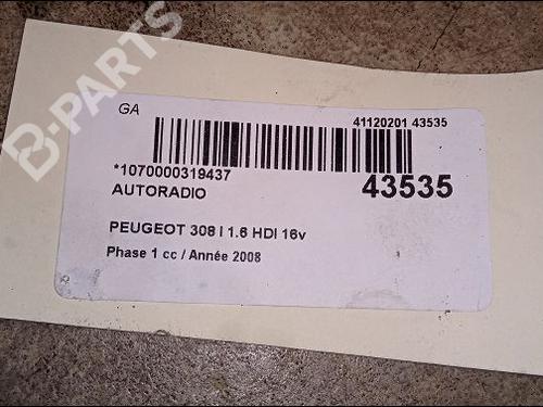 Radio PEUGEOT 308 I (4A_, 4C_) 1.6 HDi | BP9618157E6 