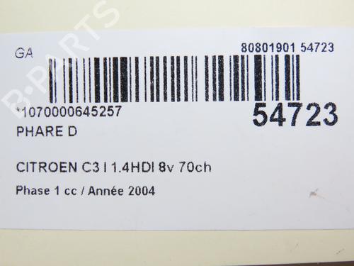 Højre forlygte CITROËN C3 I (FC_, FN_) 1.4 HDi | BP28832500C29 