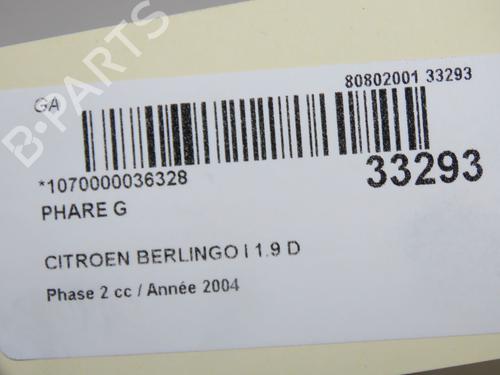 Used Left headlight Left headlight CITROËN BERLINGO / BERLINGO FIRST Box Body/MPV (M_) 1.9 D 70 (MBWJZ, MCWJZ) (69 hp) 34408924 34408924