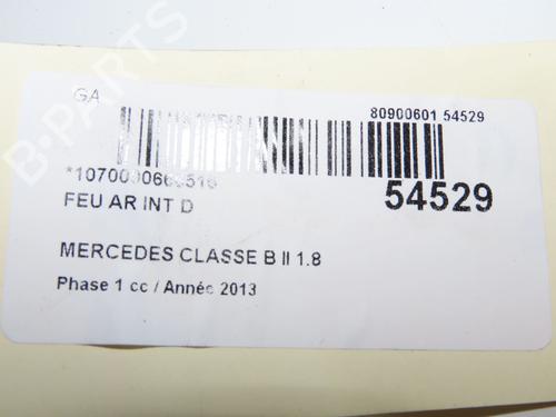 Used Right tailgate light Right tailgate light MERCEDES-BENZ B-CLASS Sports Tourer (W246, W242) B 180 CDI (246.200) (109 hp) 36246822 36246822