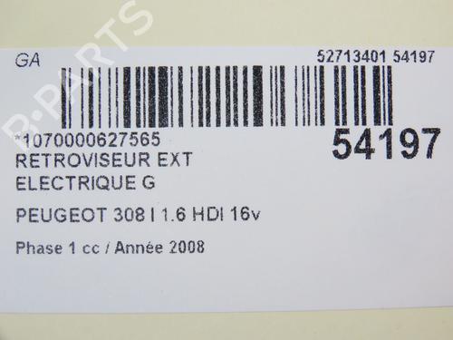 Left mirror PEUGEOT 308 I (4A_, 4C_) 1.6 HDi | BP28968728C26 