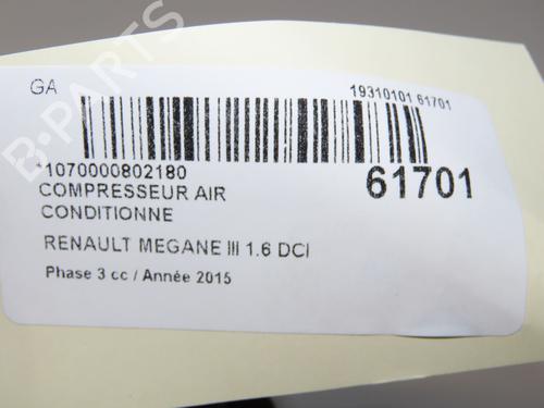 Used AC compressor AC compressor RENAULT MEGANE III Grandtour (KZ0/1) 1.6 dCi (KZ00, KZ12, KZ13) (130 hp) 40026303 40026303