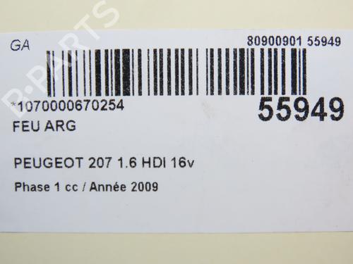 Venstre Baklys PEUGEOT 207 (WA_, WC_) 1.6 HDi (90 hp) 30797620