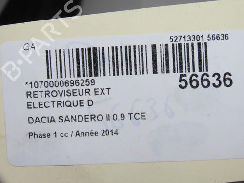 Used Right mirror Right mirror DACIA SANDERO II TCe 90 (B8M1, B8MA, B8AC) (90 hp) 33836466 33836466