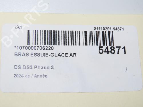 Bras d'essuie-glace arrière DS DS 3 / DS 3 CROSSBACK (UR_, UC_, UJ_) 1.2 PureTech 130 (URHNSS) (131 hp) 31865308