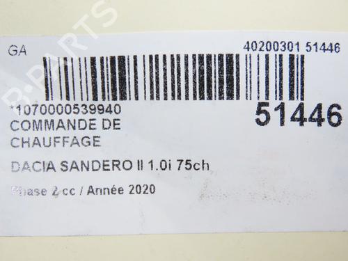 Climate control DACIA SANDERO II 1.0 SCe 75 (B8JC, B8JD, B8NC) | BP19540039I5 