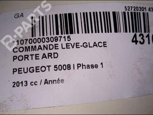 Right rear window switch PEUGEOT 5008 (0U_, 0E_) 1.6 HDi | BP9664986I28 