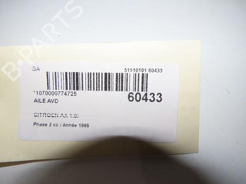 Used Right front fenders Right front fenders CITROËN AX (ZA-_) 10 (50 hp) 40554293 40554293