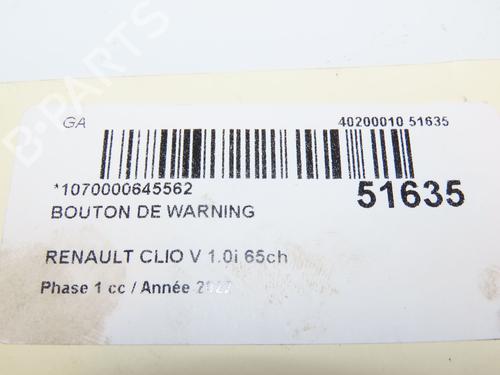 Used Warning switch RENAULT CLIO V (B7_) 1.0 SCe 65 (B7MG) (67 hp) 29441706