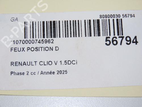 Højre positionslygte Højre positionslygte RENAULT CLIO V (B7_) 1.5 Blue dCi 100 (B7AD) (101 hp) 33998906 33998906