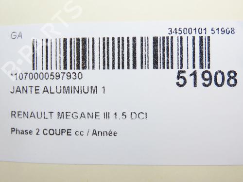 Used Rim RENAULT MEGANE III Coupe (DZ0/1_) 1.5 dCi (DZ09, DZ0D, DZ1F, DZ1G, DZ14, DZ29) (110 hp) 28830094