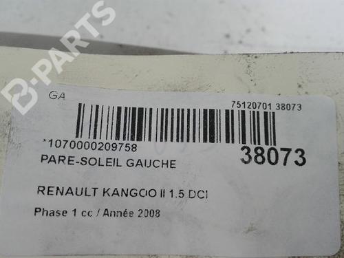 Left sun visor RENAULT KANGOO / GRAND KANGOO II (KW0/1_) 1.5 dCi 85 (KW0K, KW0L, KW0B) | BP9604374I1 