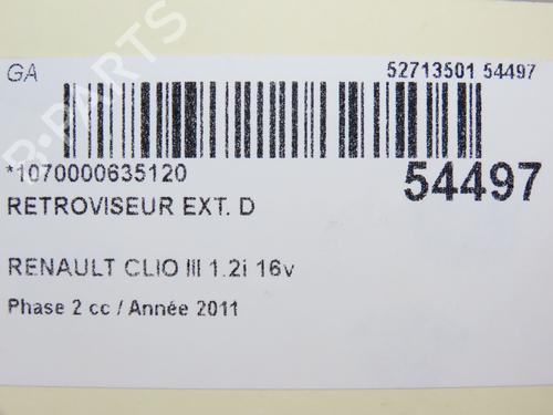 Right mirror RENAULT CLIO III (BR0/1, CR0/1) 1.2 16V (BR02, BR0J, BR11, CR02, CR0J, CR11) | BP28831531C27 