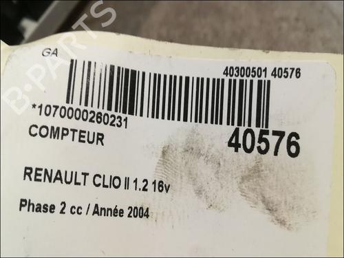 Used Instrument cluster RENAULT CLIO II (BB_, CB_) 1.2 16V (BB05, BB0W, BB11, BB27, BB2T, BB2U, BB2V, CB05,... (75 hp) 9611008