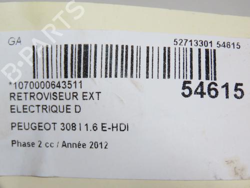 Used Right mirror PEUGEOT 308 I (4A_, 4C_) 1.6 HDi (112 hp) 28831409