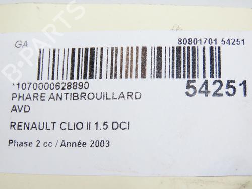 Højre Foran Tågelygte RENAULT CLIO II (BB_, CB_) 1.5 dCi (B/CB08) (82 hp) 28832405