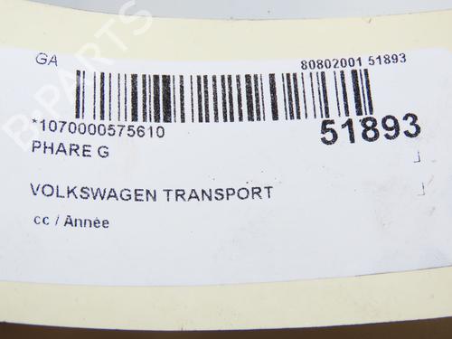 Lyskaster venstre VW TRANSPORTER T4 Bus (70B, 70C, 7DB, 7DK, 70J, 70K, 7DC, 7DJ) 2.5 TDI (151 hp) 28969452