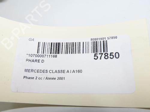 Used Right headlight Right headlight MERCEDES-BENZ A-CLASS (W168) A 160 (168.033, 168.133) (102 hp) 33633985 33633985