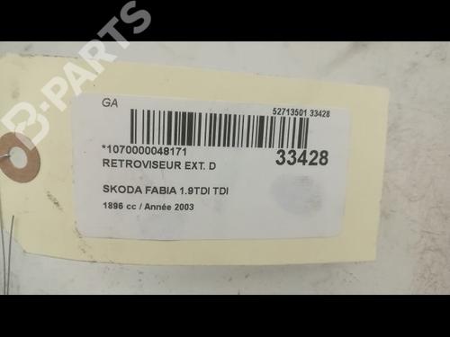 Right mirror SKODA FABIA I (6Y2) 1.9 TDI | BP9593845C27 