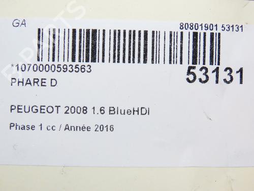 Used Right headlight PEUGEOT 2008 I (CU_) 1.6 BlueHDi 100 (100 hp) 28832469