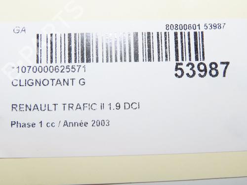 Clignotant avant gauche RENAULT TRAFIC II Bus (JL) 1.9 dCI 80 (JL0B) (82 hp) 31121117